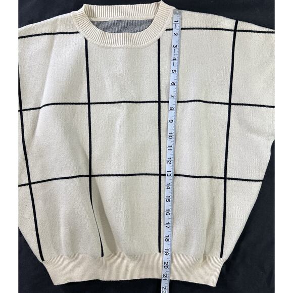 Chicwish Wool Blend Windowpane Grid Sweater Cream Black Boxy Pullover M/L - Picture 3 of 8